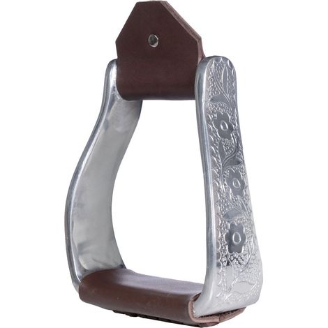 Staffe western in allumino decoro fiori e foglie con pedane in cuoio: unica, marrone 2100