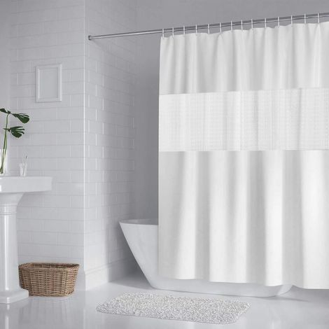 Waterproof shower curtain 200 x 180 cm made of EVA and polyester, mildew resistant, white — pack of 1 (1/3)