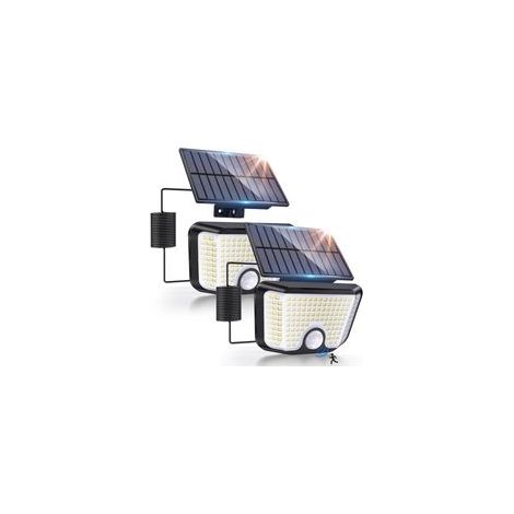 Juego de 2 luces solares exteriores con sensor de movimiento, iluminación exterior de 155 LED, modo de detección de movimiento solar, iluminación exterior impermeable IP65 con cable de 3 m.
