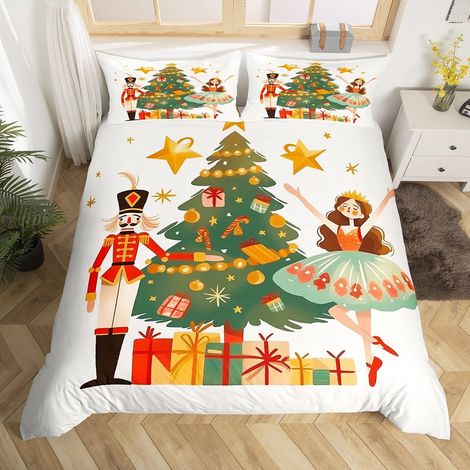 Housse de Couette 140x200 Enfant Noël, Parure de Lit Casse-Noisettes en Dessin Animé, Sets de Housses de Couettes Casse-Noisettes de Noël, Couvre Lit Princesse Ballerine Danseuse - 140x200cm + 1 Taie (1/5)