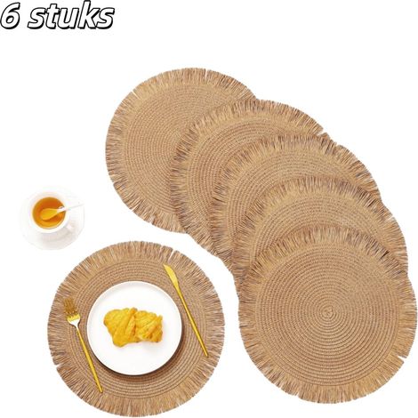 6 sets de table ronds en papier tissé, résistants à la chaleur, adaptés aux mariages, fêtes et dîners de Thanksgiving, marron (1/5)