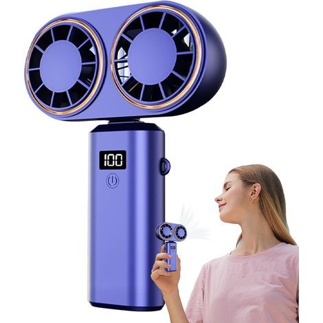 Ventilateur rechargeable, ventilateur portable Petit ventilateur électrique pliable avec double système de refroidissement - Ventilateur portable personnel avec affichage numérique (1/5)