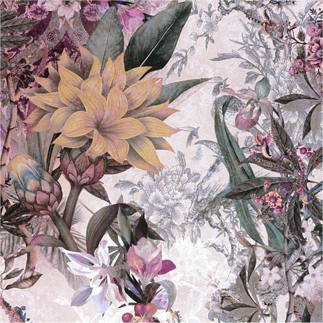 Flowers wallcovering wall Profhome 381775 smooth non-woven non-textured wallpaper with floral ornaments matt white purple broom yellow green grey 5.33 m2 (1/5)