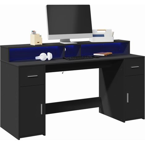 vidaXL Bureau avec lumières LED noir 160x55x91 cm bois d'ingénierie