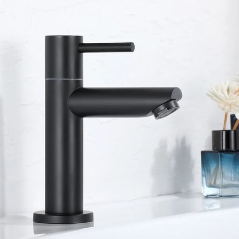 Robinet d'eau froide pour salle de bain, robinet de lavabo noir avec bec, robinet d'eau froide pour salle de bain, robinet sur pied (1/5)