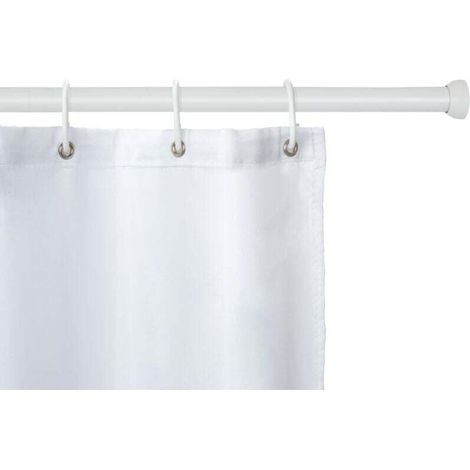 Teleskop-Duschvorhangstange, ausziehbar, bohrfreie Drehmontage, rostfreies Aluminium – Gummiendkappe, Ø 20 mm x 70–115 cm, weiß (1/4)