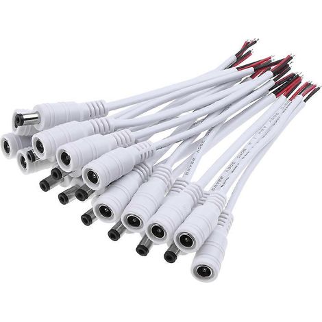 Lot de 10 connecteurs de câble CC mâles/femelles 5,5 x 2,1 mm pour rubans LED et plafonniers.