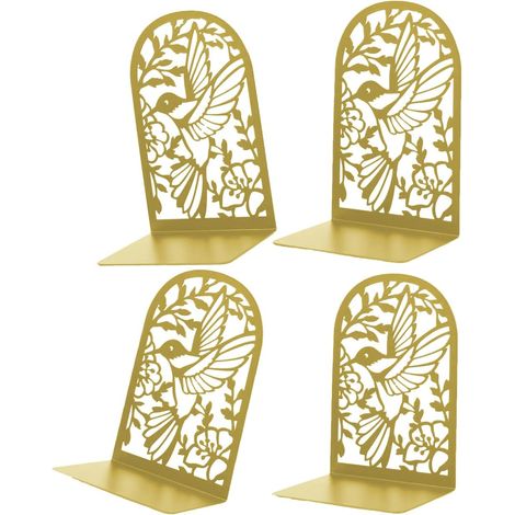 Set mit 4 goldfarbenen Buchstützen aus Metall für Regale, Kinderbücher, Büro, Schule und Bibliothek