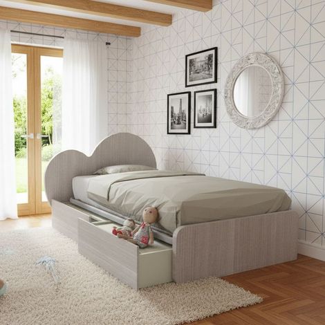 Letto a cuore 1 piazza e mezza con cassettoni - 120x190 cm - Made in Italy - Rovere rock