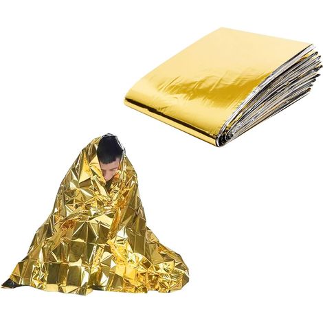 Couverture de secours, pliable, couverture thermique de secours, réfléchissante, isolante, en aluminium, couleur or, imperméable, pour les premiers secours, les marathons, la randonnée, 160 x 210 cm ( (1/5)