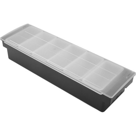Robuste Gewürzbox aus Kunststoff mit transparentem Deckel und abnehmbarem Einsatz. Multifunktionaler Behälter für Obst, Gemüse und Gewürze mit 6 Fächern. (1/5)