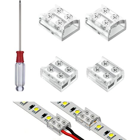 4 Pièces Connecteur Ruban LED 24v 2 Broches 10 mm, Bornier à Vis Lötfrei pour Bandes LED 5-24V, 2 Connecteurs Ruban à Rubans + 2 Connecteurs Rubans à Câble, avec Tournevis (1/5)