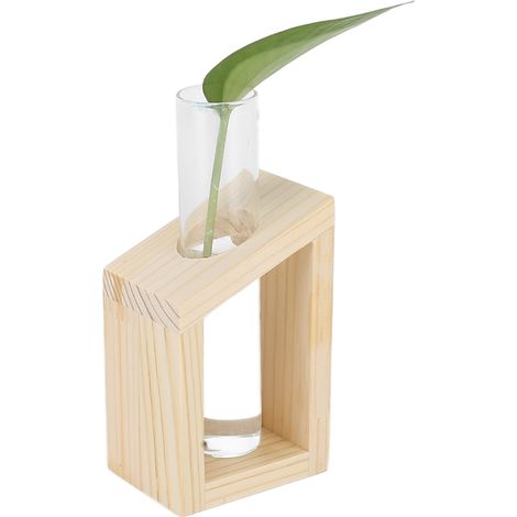 [Vase Hydroponique] [Support Bois et Tube Verre] Modèle Single Tube - Design Retro pour Décor Bureau Maison (1/5)
