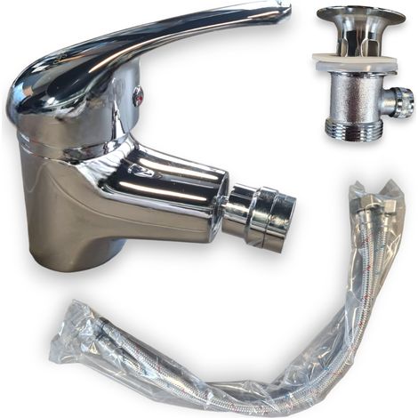 Rubinetto miscelatore in ottone cromato con piletta e tubi flessibili Agliaia (1/5)