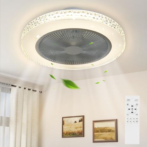 Ventilateur de plafond avec éclairage et télécommande Silencieux - 48,5 CM Plafonnier LED à intensité variable Ventilateur de plafond Minuterie Plafonnier pour été/hiver pour salon, chambre à (1/5)