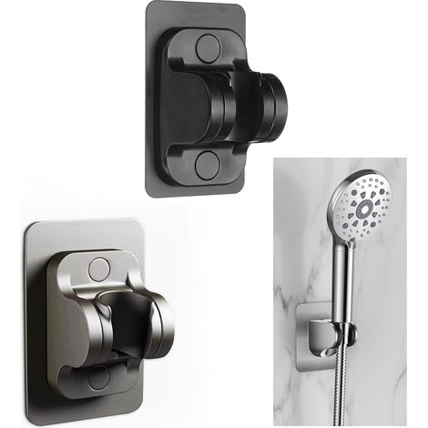 Lot de 2 supports de pommeau de douche autocollants noirs et argentés sans perçage, Technologie adhésive puissante pour carrelage,verre,méta