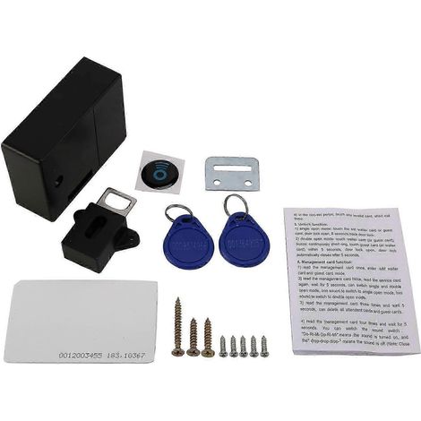 Serrure électronique RFID à monter soi-même pour armoire, adaptée aux armoires à tiroirs en bois, prête à l'emploi et programmable (noire). (1/5)