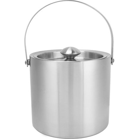 Seau à glace en acier inoxydable 3L à double paroi isolée avec couvercle, idéal pour la bière et le champagne. (1/5)