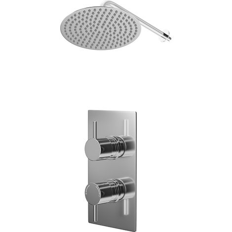 Circo Polished Chrome Concealed Twin Thermostatic Shower Valve and 300mm Thin Round Fixed Head with Wall Arm - 1 Outlet (1/5)