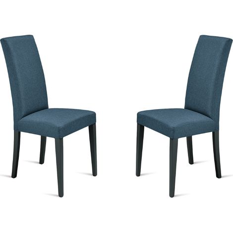 Sedia in tessuto Blu con gambe in legno DENVER 2 sedie (1/5)