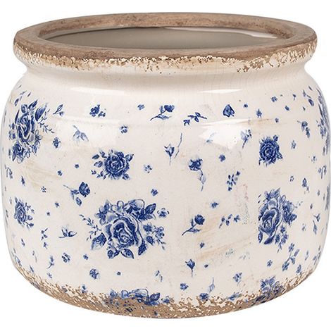 Pot de fleurs intérieur céramique beige bleu 15x15x20cm