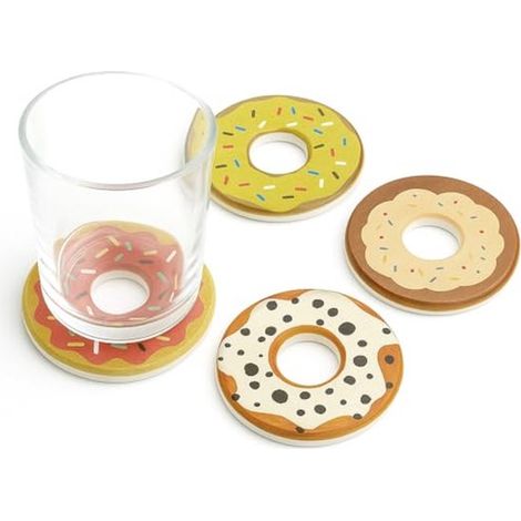 Set di 4 sottobicchieri in terra diatomacea, assorbenti, antiscivolo, a forma di ciambella, resistenti, colorati, ideali come decorazione per la tavola in casa e per le feste. (1/4)