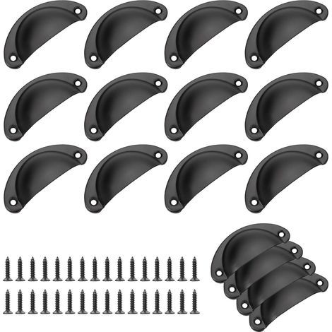 Tiradores para puertas AIDUCHO, juego de 10 tiradores para muebles, 81x35 mm, tiradores de metal vintage con forma de concha para cajones, armarios, cómodas y cajones, color negro. (1/5)