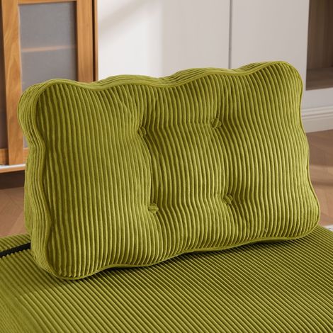 Canapé-lit structure dépliable couchage d'appoint en velours côtelé vert fruit pieds en bois style scandinave moderne assise (1/5)