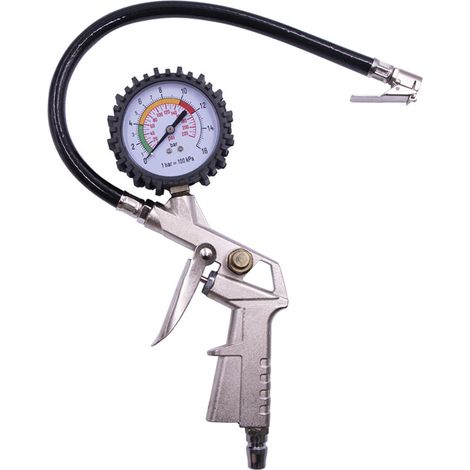 Pistolet De Gonflage Avec Manomètre Homologué NF - Mesure Bars Et PSI - Pour Voiture Vélo Moto - Embouts Standards Et Américains (1/5)