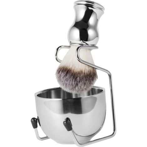 Ensemble de rasage pour hommes avec bol à blaireau et brosse de nettoyage Accessoires de rasage durables pour un rasage humide confortable Entretien facile de la barbe (1/5)