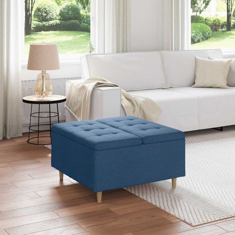 Aufbewahrungsottomane mit Kissen Blau 80 x 80 x 45 cm Stoff