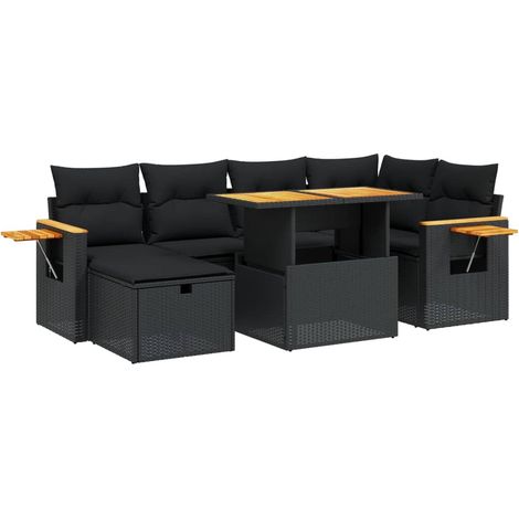 Maison Exclusive - Set de comedor de jardín 7 pzas y cojines ratá (1/4)