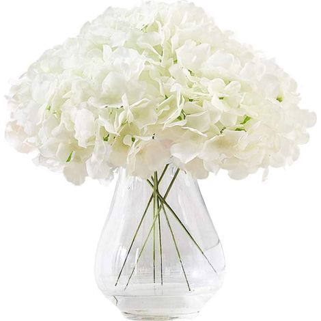 Hortensia Fleur Artificielle Blanche 10 Têtes, Fleur de Soie pour Centre de Table Mariage, Bouquets DIY, Décoration Maison, Tiges Longues - Blanc (1/5)