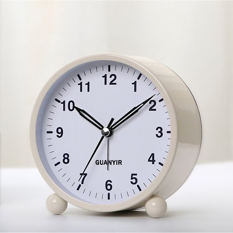 Round Silent Analog Alarm Clock - White (1/2)