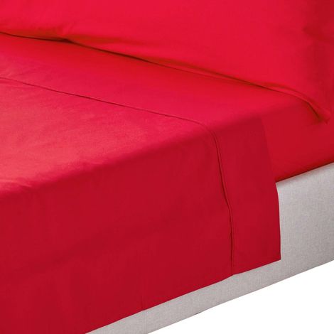 HOMESCAPES Red Egyptian Cotton Flat Sheet 200 Thread Count, Super King - Red