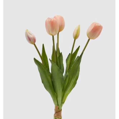EDG Enzo De Gasperi Bouquet 5 Tulipani con Foglie Artificiali H 40 Cm Pink