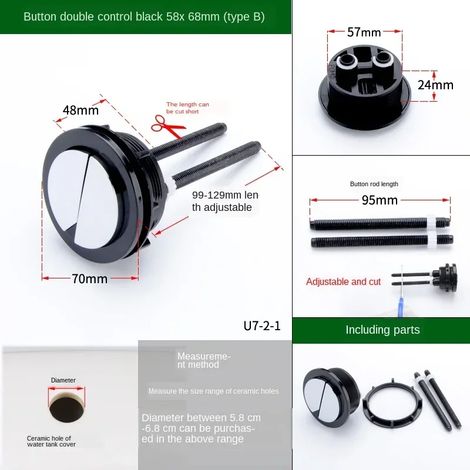 (U7-2-1) Accessoires pour bouton de couvercle de toilette : bouton simple et double rond, interrupteur universel pour couvercle de réservoir de toilette de style ancien (1/5)