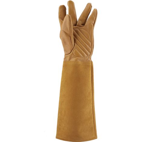 Gants de jardinage en cuir pour la taille des rosiers, résistants à l'usure et aux perforations, gants de travail longs (marron M) (1/5)