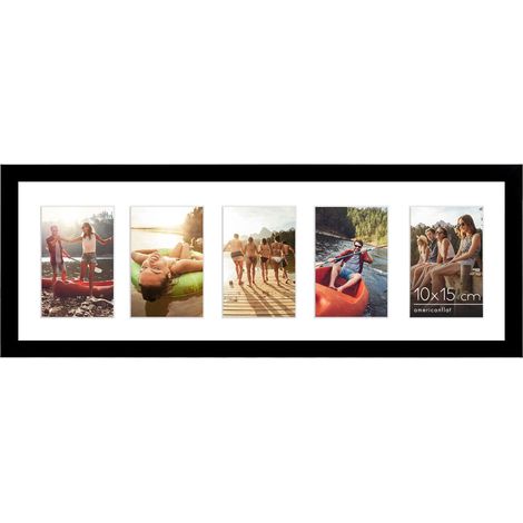 Cadre Photo 10x15 cm Noir - Cadre Pêle-Mêle 20x61 cm sans Passe-Partout ou avec Passe-Partout pour Cinq Photos 15x10 cm avec Verre Résistant aux Chocs (1/5)