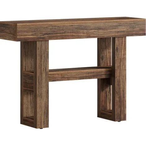 Table console en design ferme avec 2 niveaux en MDF renforcé marron vintage (1/5)
