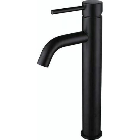 Rubinetto da bagno alto, monocomando, per lavabo da appoggio, miscelatore a un foro per lavabo con tubi di alimentazione dell'acqua, nero opaco.
