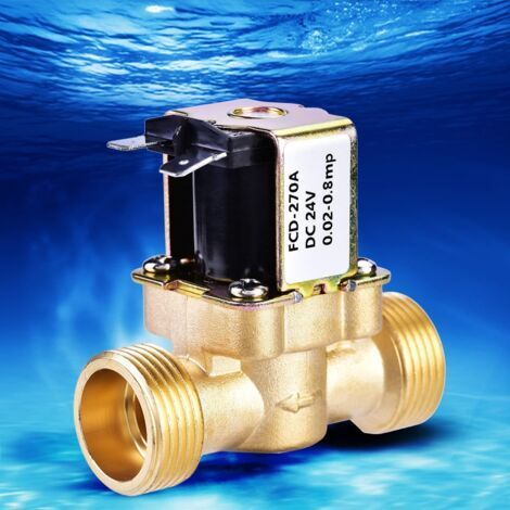 Válvula solenoide eléctrica de latón de 3/4" normalmente cerrada, 24 V CC, para control de agua. (1/5)