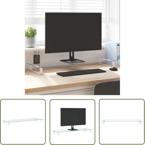 The Living Store Monitorständer Weiß 100x35x8 cm Hartglas und Metall - Monitorständer - Computerständer - Laptopständer - Bürobedarf - Ergonomie (1/5)