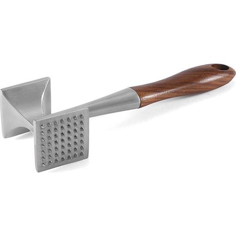 Martillo para carne - Martillo para filetes con mango de madera y aleación de zinc apta para alimentos - Martillo para carne 2 en 1 - 26 cm (1/4)