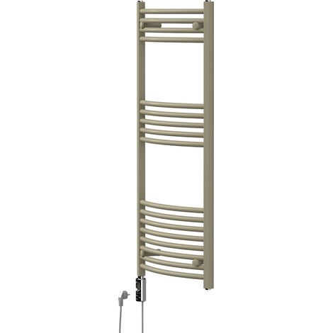 LuxeBath Termoarredo Scaldasalviette Sahara 500x1200 mm Elettrico Beige, Radiatore da Parete con Resistenza Digitale da 600W Portasciugamano con Design Moderno, Calorifero Curvato con Attacco Laterale (1/5)