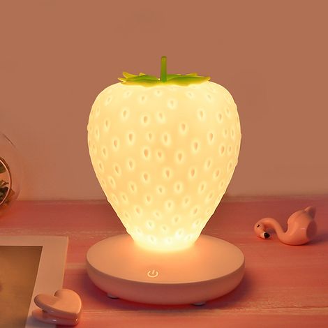 Veilleuse à fraises en Silicone, décoration de chambre, lampe de chevet Rechargeable par USB, éclairage tactile à 3 vitesses (1/5)