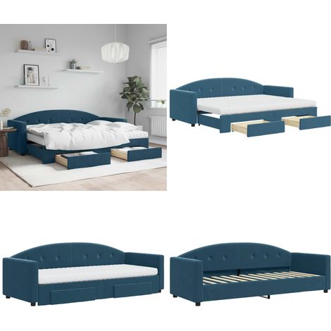 Tagesbett Ausziehbar mit Schubladen Blau 80x200 cm Samt - Sofa - Schlafcouch - Gästebett - Tagesbett - Wohnzimmermöbel - Home & Living (1/5)