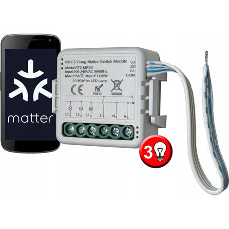 Controller relè MATTER WiFi HomeKit a 3 canali Google Home Assistant Alexa (1/5)
