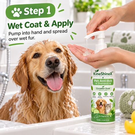 KineShineX Anti-Juckreiz-Shampoo für Haustiere, Gurkenduft, geeignet für Katzen und Hunde, lindert Juckreiz, spendet Feuchtigkeit und desodoriert Haustiere (1/5)