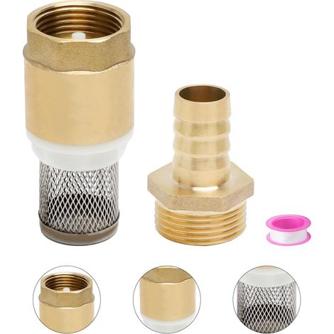 clapet Anti Retour 3/4 Pouce – crepine Pompe 3/4 Pouce 16 mm + Joint – vanne de Filtre d'aspiration avec Filtre en Acier Inoxydable 304 et Ruban Téflon, raccord Tuyau d'arrosage 3/4 Pouce (1/5)